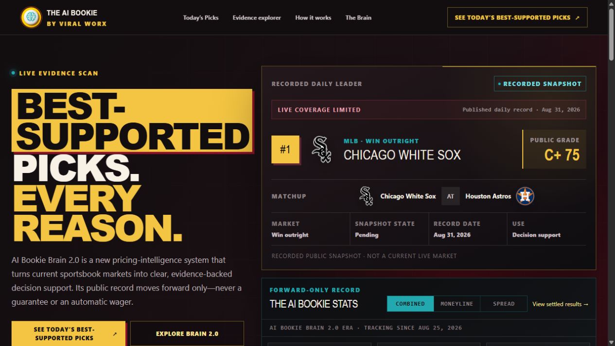 The AI Bookie evidence-backed sports decision interface